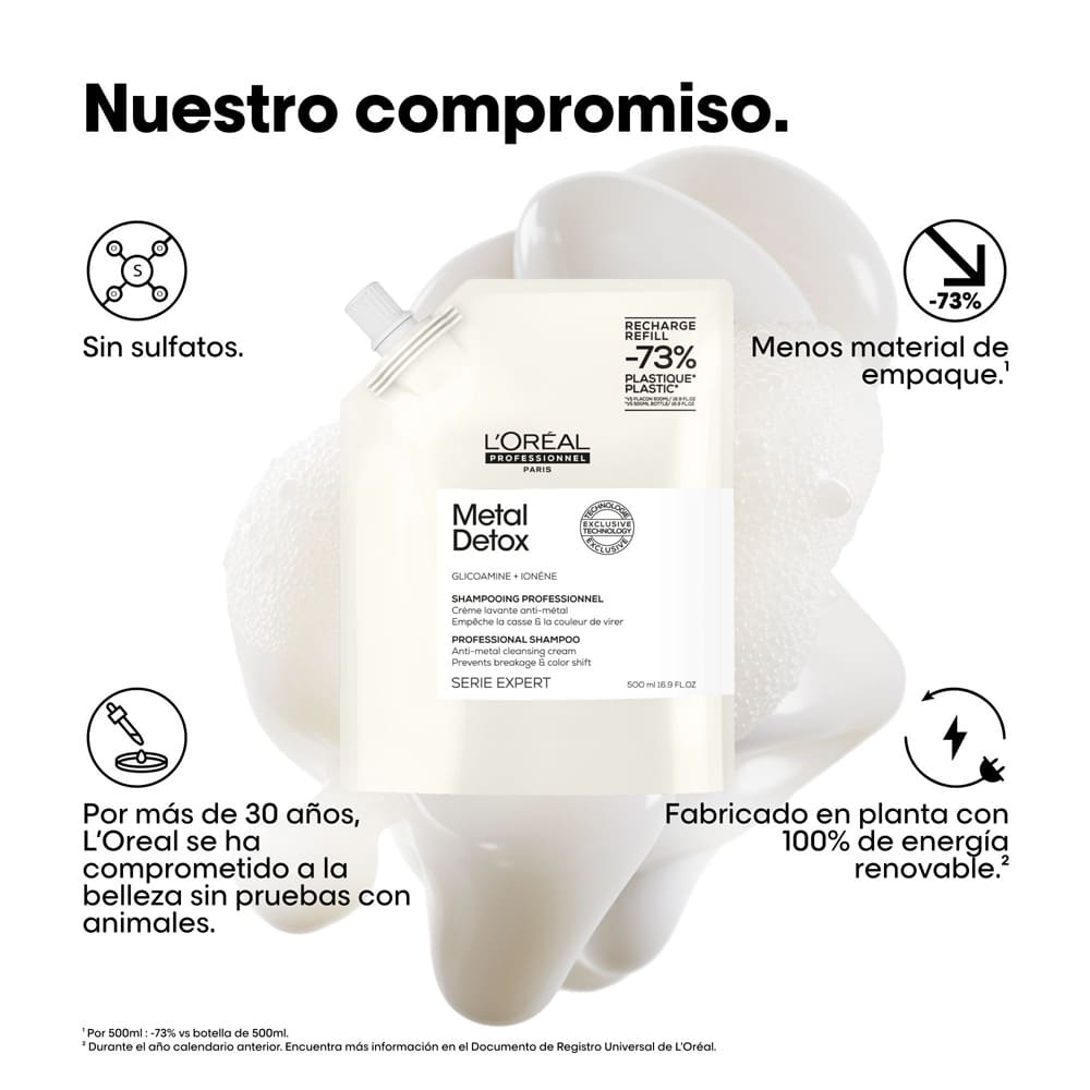 SHAMPOO REFILL L'ORÉAL PROFESSIONNEL METAL DETOX (REFILL DE SHAMPOO PARA TODO TIPO DE CABELLO CON QUIEBRE Y/O PROCESOS DE COLOR)